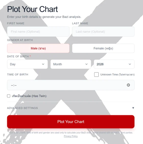 Free Bazi chart form on the bazi.fengshuix.com home page